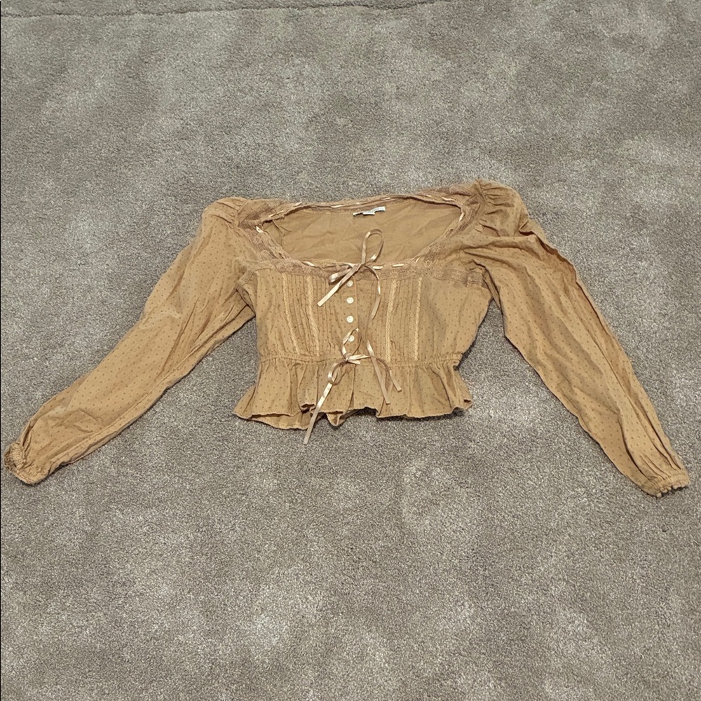 American Eagle Outfitters Tan Long Sleeve Blouse
